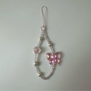 Pink Butterfly Pearl Beaded Phone Charm